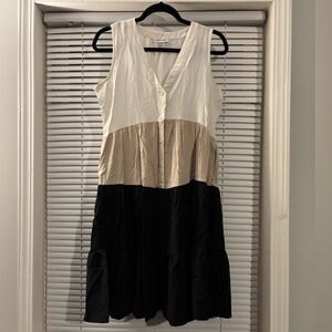 Calvin Klein White, Tan, and Black Midi Dress